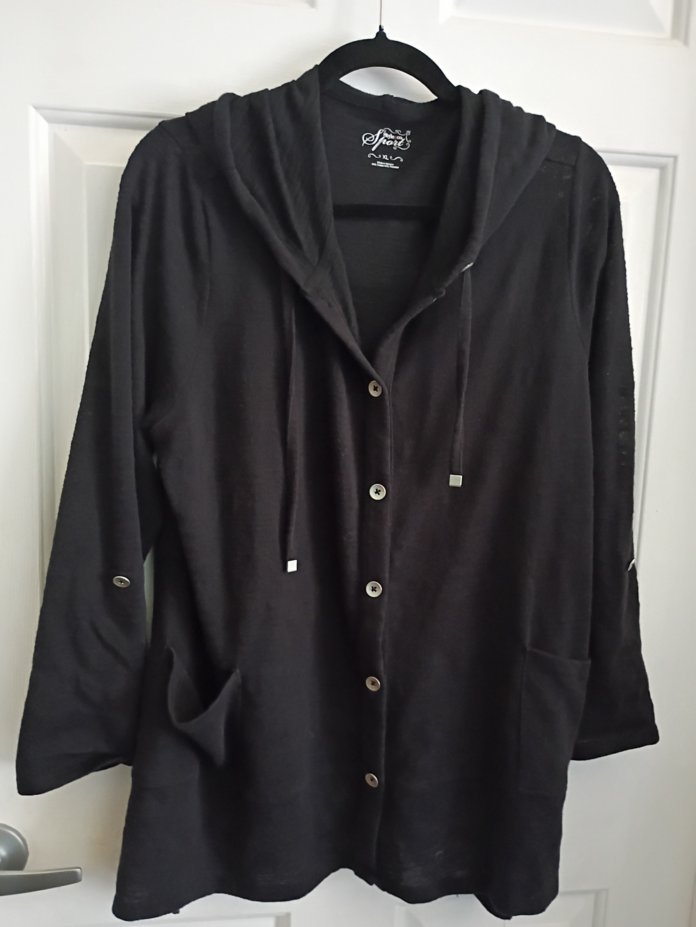 Black Hooded Button-Front lightweight  Women’s Jacket